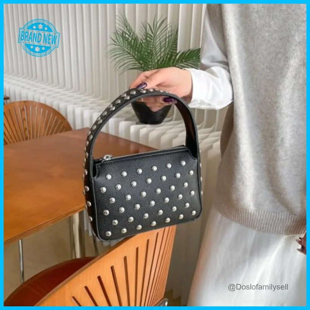 Studded Shoulder Bag Y2K Purse Small PU Handbag Chic Street Wear - Picture 3 of 7